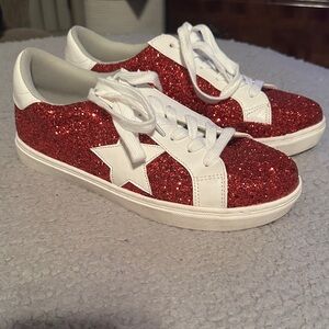 Red Glitter Sneakers with White Star